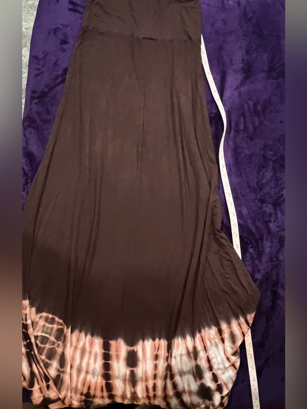 Promesa Brown Maxi Skirt with Tie-Dye Hem